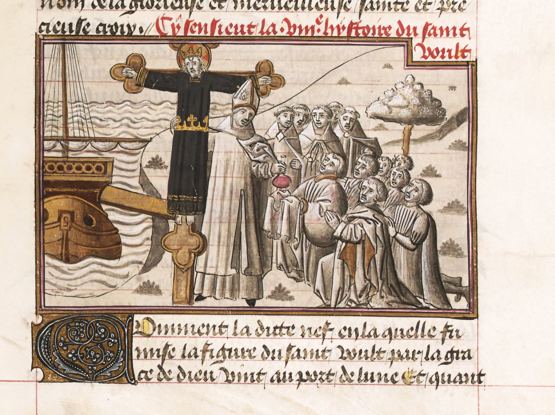 Miniature, échange de la statue du saint Voult contre une fiole du sang du Christ, Flandres (Belgique