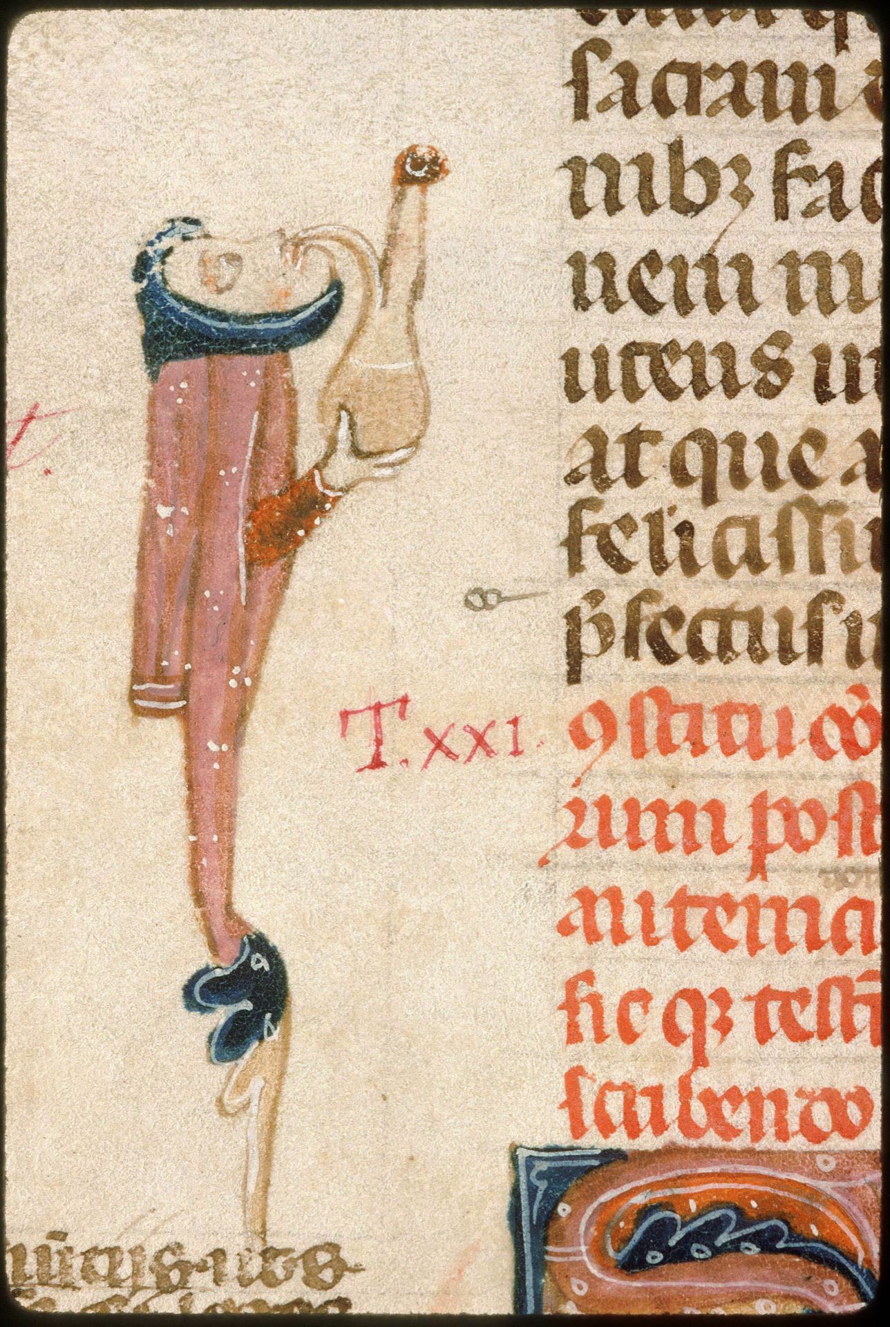 Marginalia : hybride anthropomorphe buvant par le bec en col de cygne d’une fiole, Provence (France)