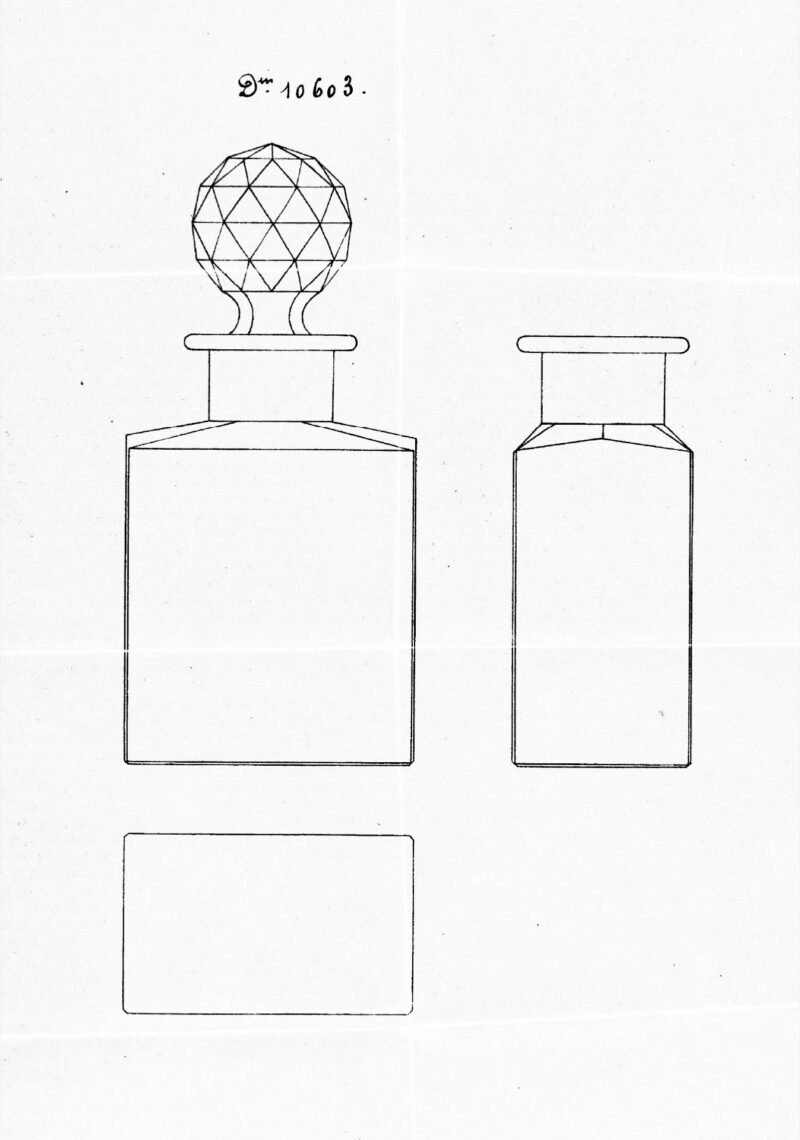 Dessin de flacon en cristal de Baccarat, modèle 10603, France, début du 20e siècle
