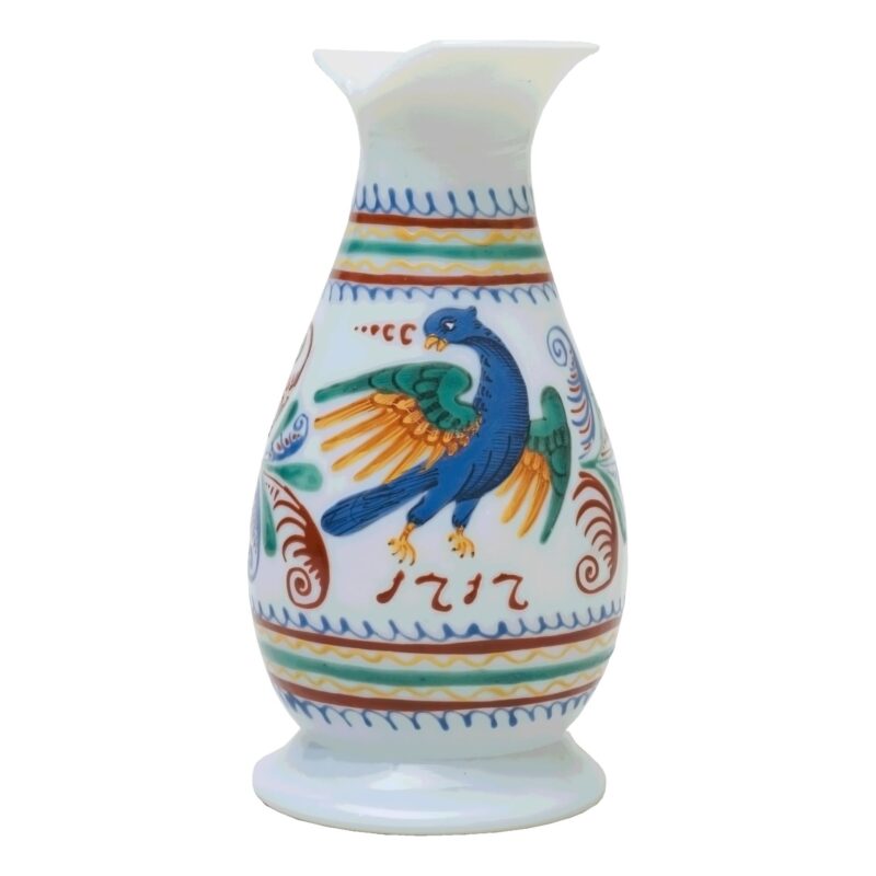 Petit flacon de verre soufflé opalin à décor émaillé polychrome du début du 18e siècle, France